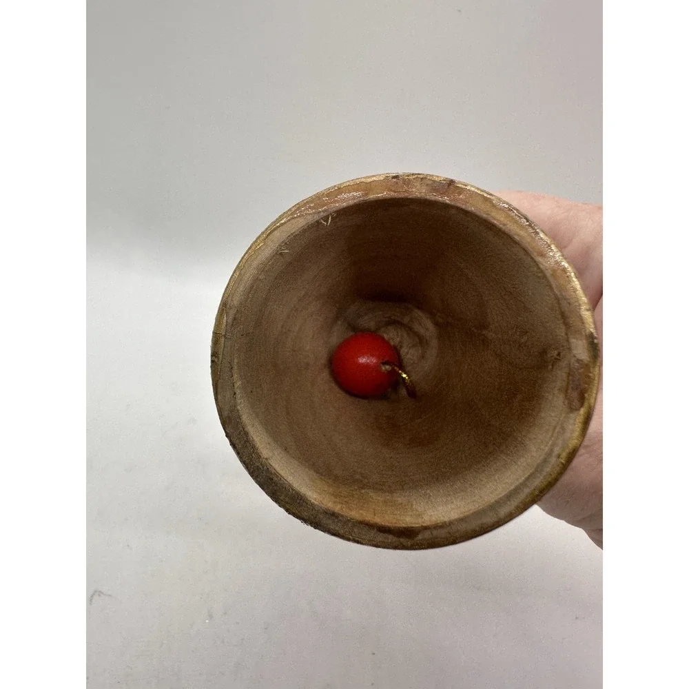 Vintage Hand Painted Wooden Santa Christmas‎ Bell Red White Holiday Decor 5